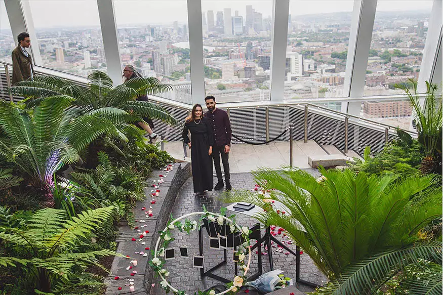 Proposal photography at The Sky Garden